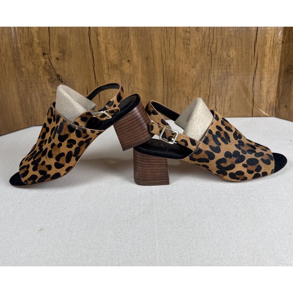 Sole Society Leopard Calf Hair Slingback Mule Sandals Block Heel Women’s 9.5M - Picture 3 of 9